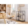 Chaise de bureau à roulettes blanc, bois clair et acier chromé yorke