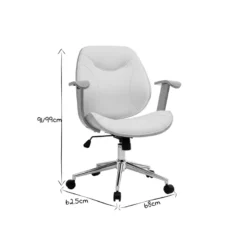 Chaise de bureau à roulettes blanc, bois clair et acier chromé yorke