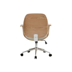 Chaise de bureau à roulettes blanc, bois clair et acier chromé yorke