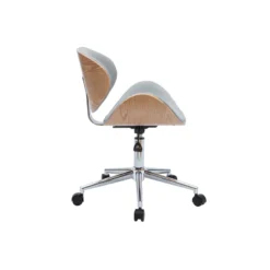 Chaise de bureau à roulettes en tissu gris clair et bois clair walnut