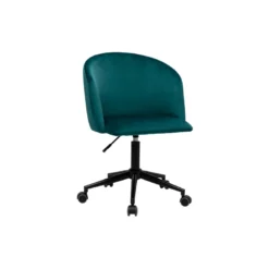 Chaise de bureau à roulettes en tissu velours bleu pétrole et métal noir vanity