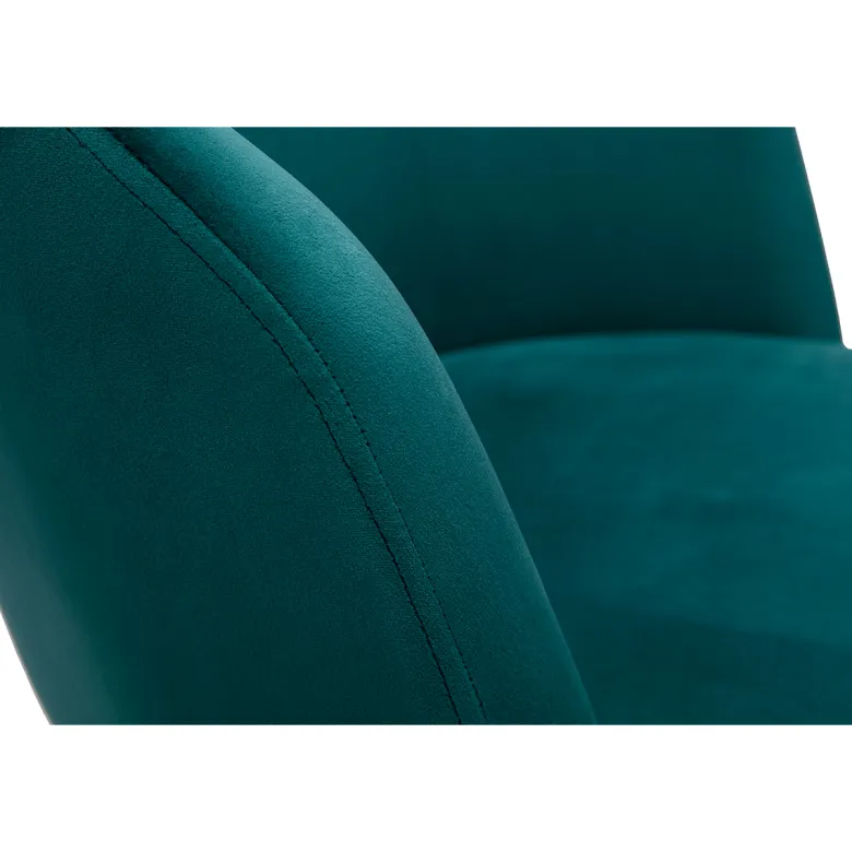 Chaise de bureau à roulettes en tissu velours bleu pétrole et métal noir vanity
