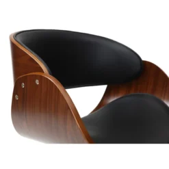 Chaise de bureau à roulettes noir, bois foncé noyer et acier chromé bent