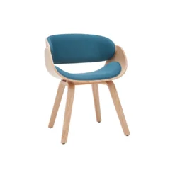 Chaise en tissu bleu canard et bois clair bent