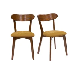 Chaises bois foncé chêne et tissu effet velours jaune moutarde (lot de 2) dove