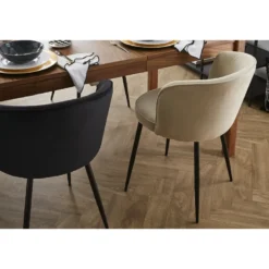 Chaises en tissu effet velours beige et métal noir (lot de 2) serif