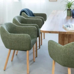 Chaise tissu vert pieds bois hêtre