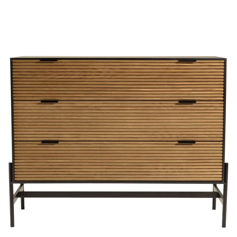 Charlie - commode bois marron et noire 3 tiroirs pin pieds métal