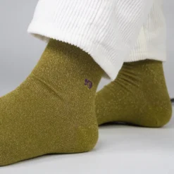 Chaussettes unies pailletées kaki