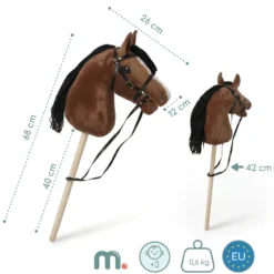 Cheval à bâton hobby horse en bois et peluche mamabrum marron dès 3 ans 68 cm