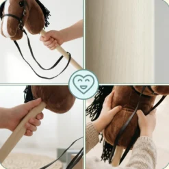 Cheval à bâton hobby horse en bois et peluche mamabrum marron dès 3 ans 68 cm