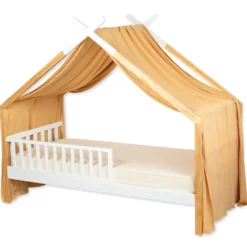Ciel de lit cabane double gaze pois