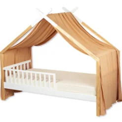Ciel de lit cabane gaze coton camel