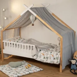 Ciel de lit cabane gaze coton gris