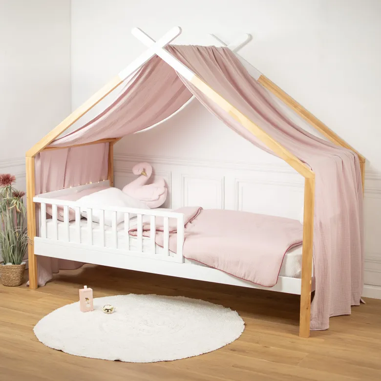 Ciel de lit cabane gaze coton rose 420