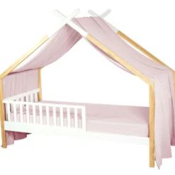 Ciel de lit cabane gaze coton rose 420