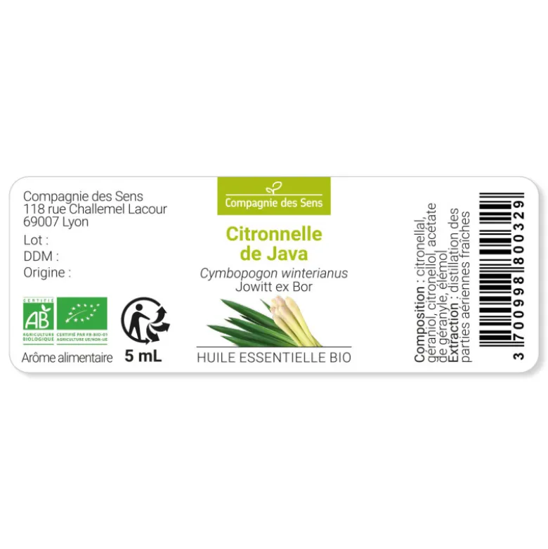 Citronnelle de java - huile essentielle bio - 10ml garantie chromacert® - chémot