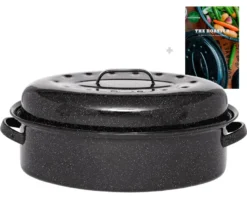 Cocotte en acier émaillé + livre de recette, roaster - 8l - graniteware