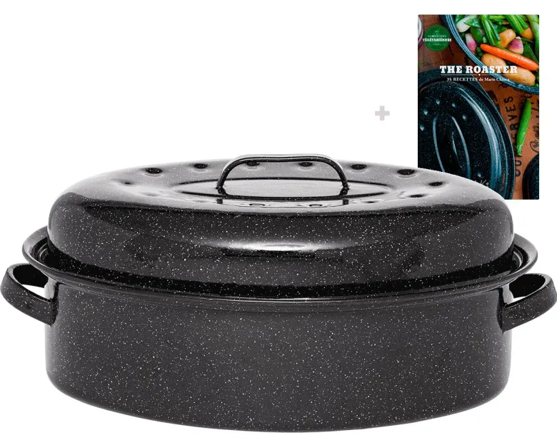 Cocotte en acier émaillé + livre de recette, roaster - 8l - graniteware