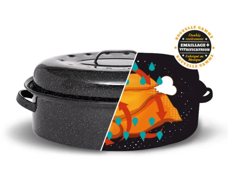 Cocotte en acier émaillé + livre de recette, roaster - 8l - graniteware