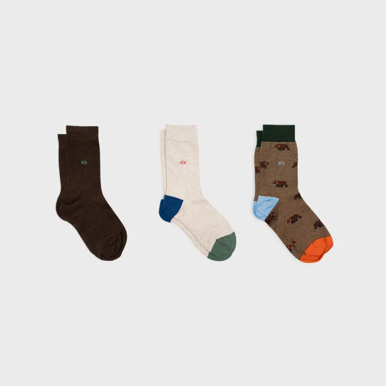 Coffret 3 chaussettes homme kaki