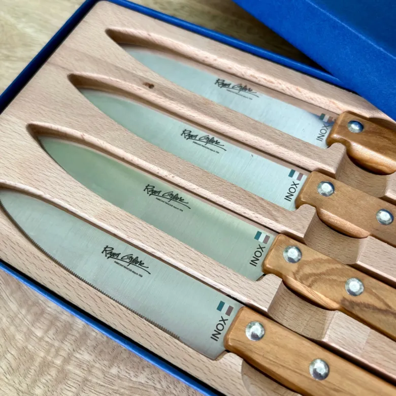 Coffret de 4 couteaux de table en olivier - roger orfevre