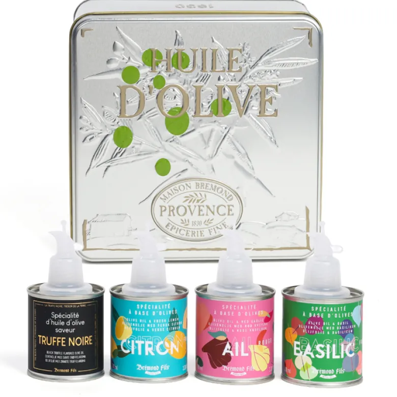Coffret 4 huiles d'olive extra vierges aromatisées Maison Brémond Provence