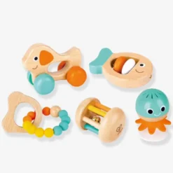 Coffret 5 jouets d'éveil sensoriel en bois Hape