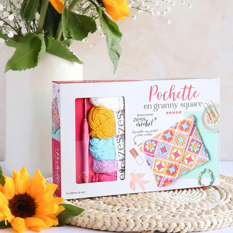 Coffret pochette en granny square