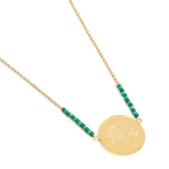 Collier arbre de vie en acier inoxydable doré et perles Miyuki