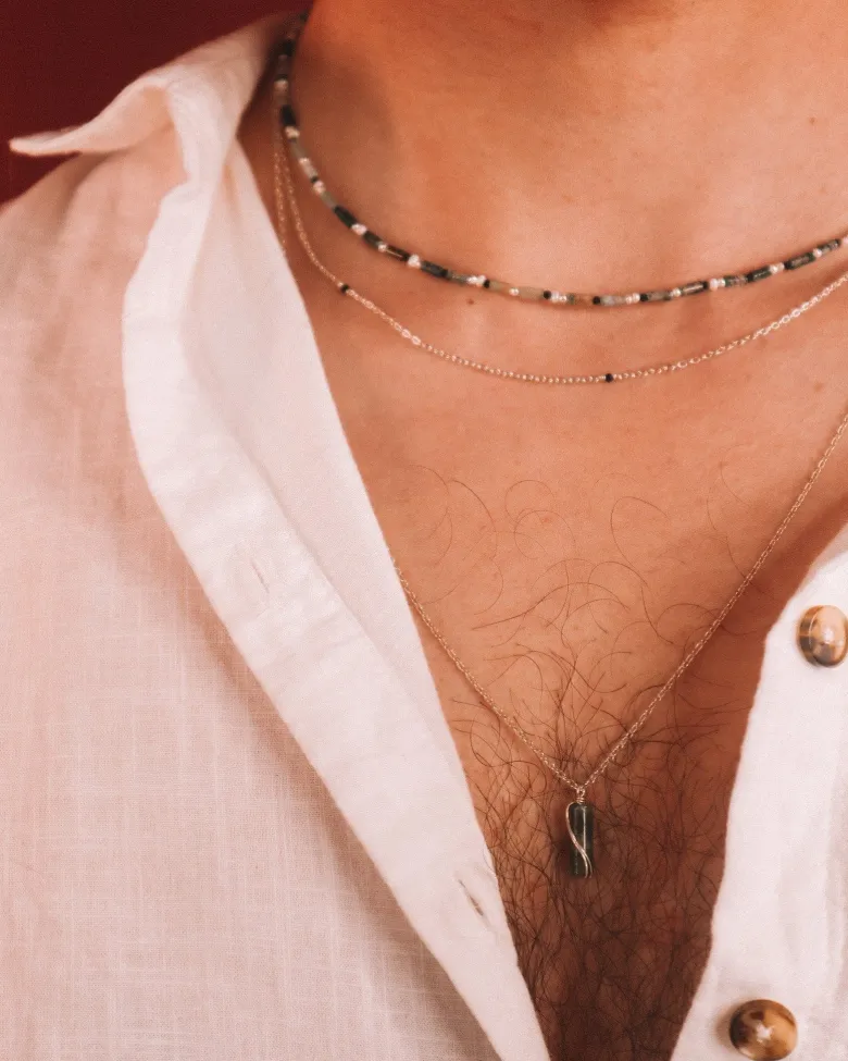 Collier - azéris vert - argent