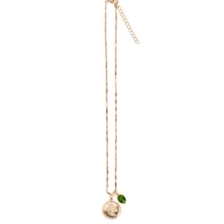 Collier médaille arbre de vie en acier inoxydable doré et perle de verre