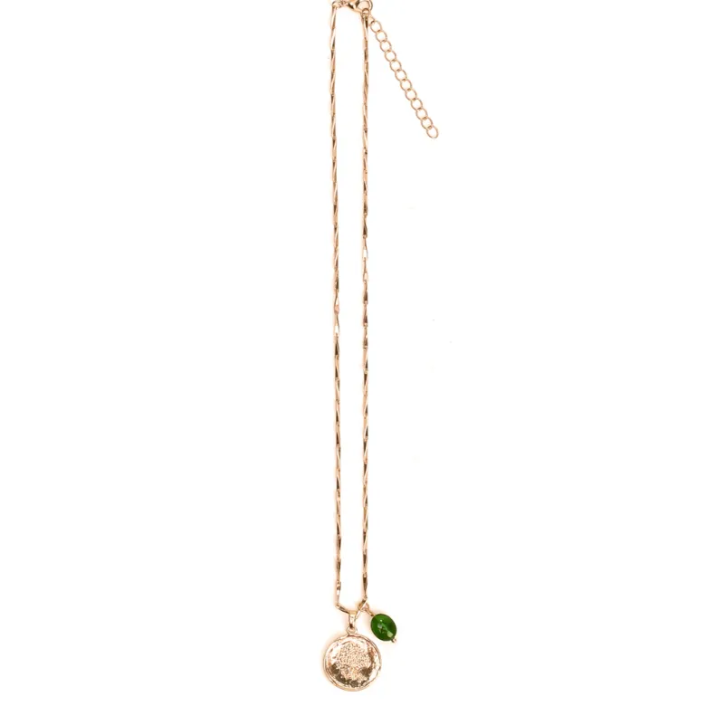 Collier médaille arbre de vie en acier inoxydable doré et perle de verre