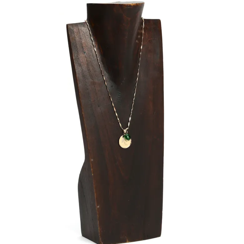 Collier médaille arbre de vie en acier inoxydable doré et perle de verre