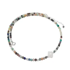 Collier trèfle pierres naturelles argent