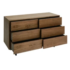 Commode bois foncé noyer et métal noir 6 tiroirs l120 cm manny