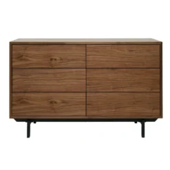 Commode bois foncé noyer et métal noir 6 tiroirs l120 cm manny
