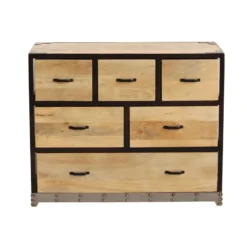 Commode en bois manguier massif et métal noir 6 tiroirs l99 cm industria