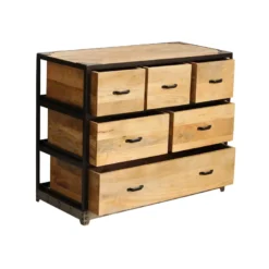 Commode en bois manguier massif et métal noir 6 tiroirs l99 cm industria