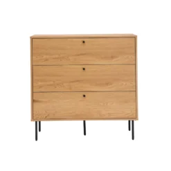 Commode finition bois clair chêne et pieds métal noir 3 tiroirs l100 cm pernelle