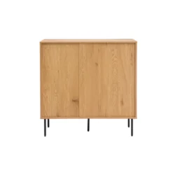Commode finition bois clair chêne et pieds métal noir 3 tiroirs l100 cm pernelle