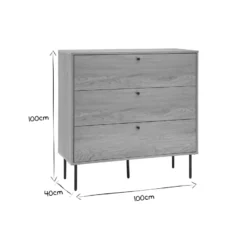 Commode finition bois clair chêne et pieds métal noir 3 tiroirs l100 cm pernelle