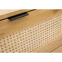 Commode finition bois clair, cannage en rotin 3 tiroirs l100 cm manille