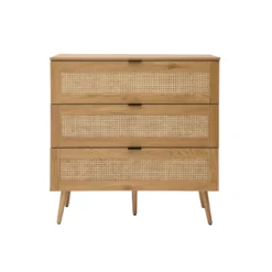 Commode finition bois clair, cannage en rotin 3 tiroirs l100 cm manille