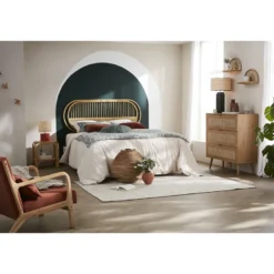Commode finition bois clair, cannage en rotin 3 tiroirs l100 cm manille