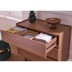 Commode finition bois foncé noyer 3 tiroirs l80 cm sanaa