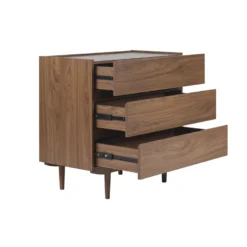 Commode finition bois foncé noyer 3 tiroirs l80 cm sanaa