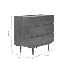 Commode finition bois foncé noyer 3 tiroirs l80 cm sanaa