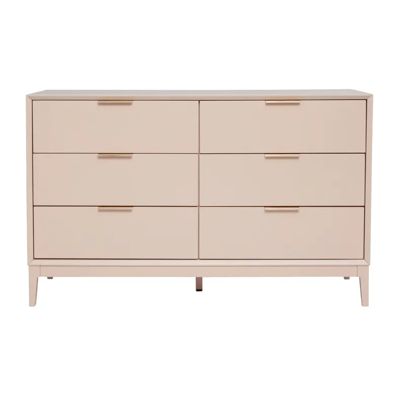 Commode rose poudré et métal doré 6 tiroirs l120 cm giana