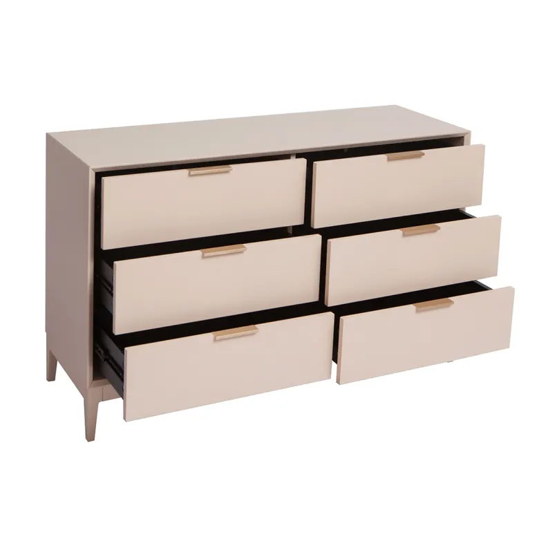 Commode rose poudré et métal doré 6 tiroirs l120 cm giana